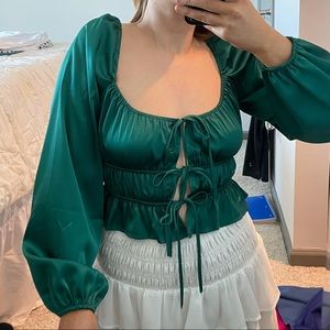 Forever 21 Tie Front Green Longsleeve